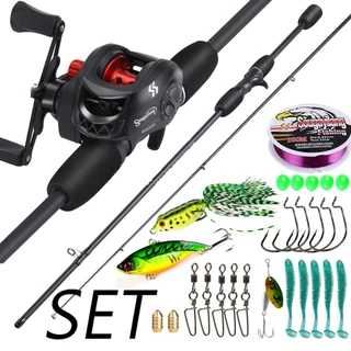Sougayilang เบ็ดตกปลา Reel Line Lure ชุดหล่อ 1.8M 5-10LB 7.2:1 รอก BC เบ็ดตกปลา UL Carbon ครบชุด