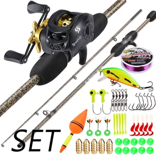 Sougayilang เบ็ดตกปลา Reel Line Lure ชุดหล่อ 1.8M 5-10LB 7.2:1 รอก BC เบ็ดตกปลา UL Carbon ครบชุด