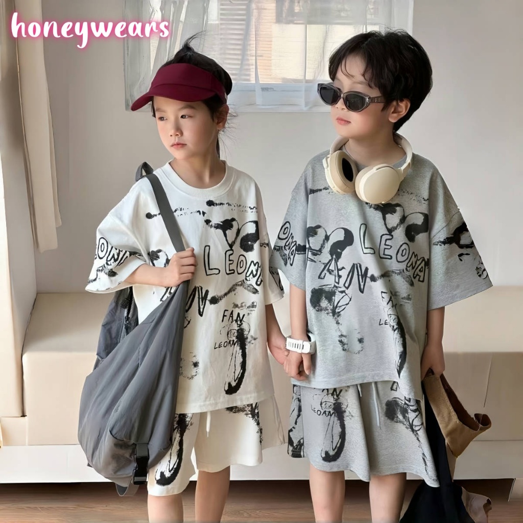 honeywears⚡️พร้อมส่ง⚡️เซ็ตเด็กน่ารัก ชุดพี่น้อง เสื้อแขนสั้นกางเกงขาสั้น 2ชิ้น สไตล์เกาหลี แฟชั่น ไซส์ 120-160
