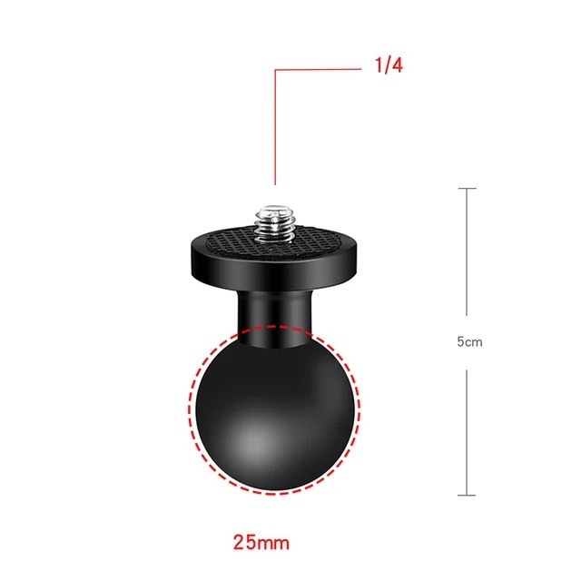 25 มม.Ball Head Mount To 1/4 "อะแดปเตอร์สกรูภายในสําหรับ Gopro Insta360 Action กล้องขาตั้งโทรศัพท์ GPS Holder Bracket