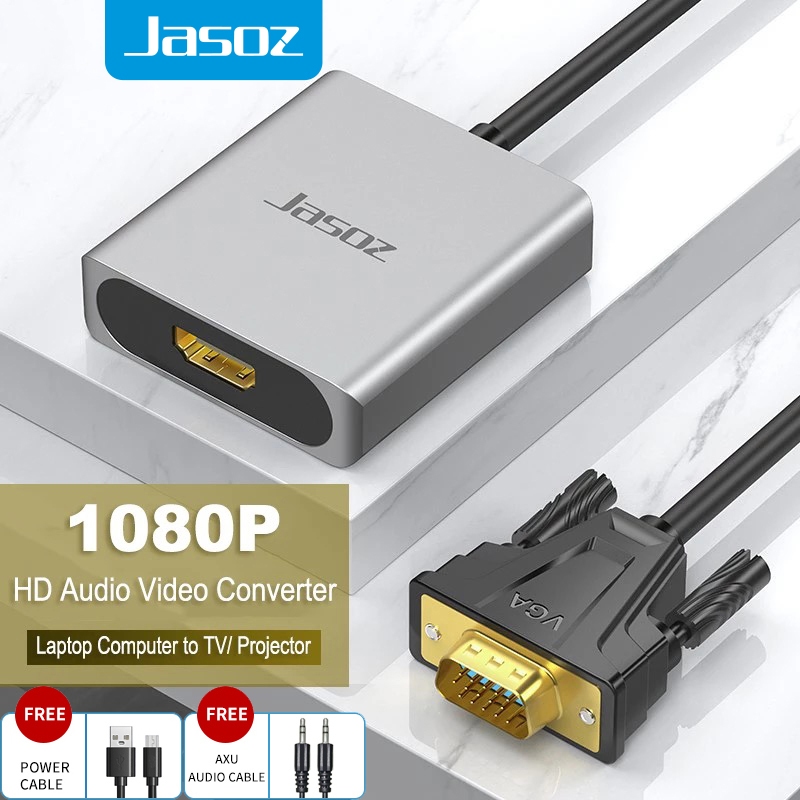 Jasoz VGA to HDMI Converter Adapter With Audio Output VGA Adapter for PC laptop to HDTV Projector