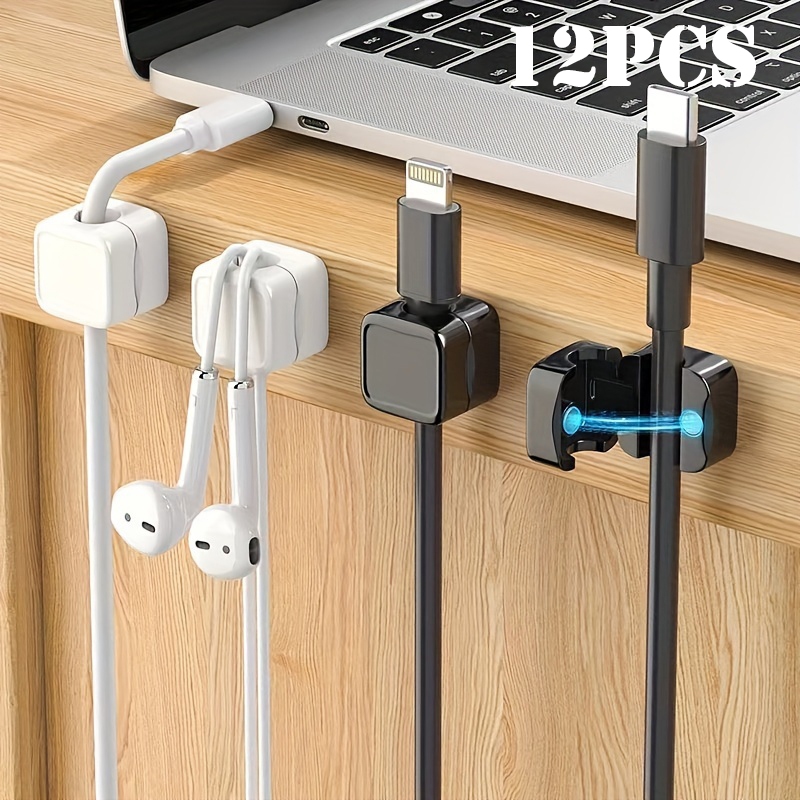 6//12/18pcs Magnetic Cable Organizer No-Drilling กาวสายไฟสําหรับโต๊ะรถ Sleek สายชาร์จคลิปการจัดการ