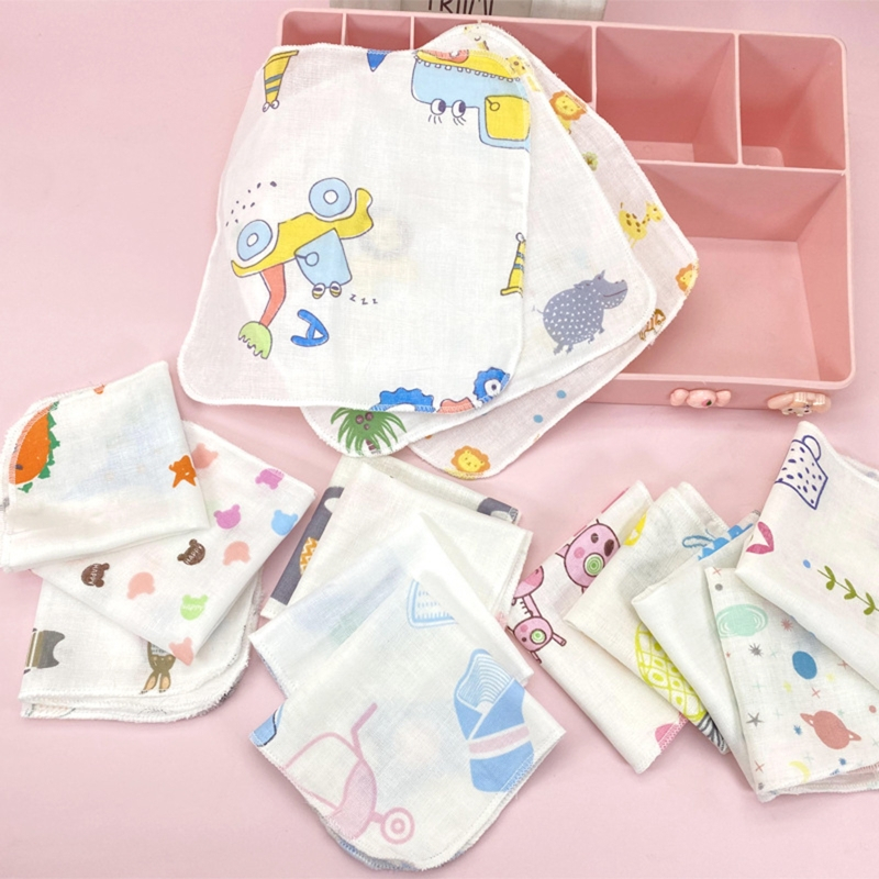 10Pcs Baby Washcloth Set Cartoon Double Layer Gauze Infant Face Towel Burp Cloth