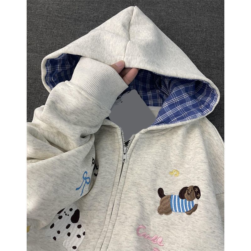 【BANKO】เวอร์ชั่นเกาหลีฤดูใบไม้ร่วงผู้หญิงหลวมปักลายสก๊อตคลุมด้วยผ้าแขนยาว Swe