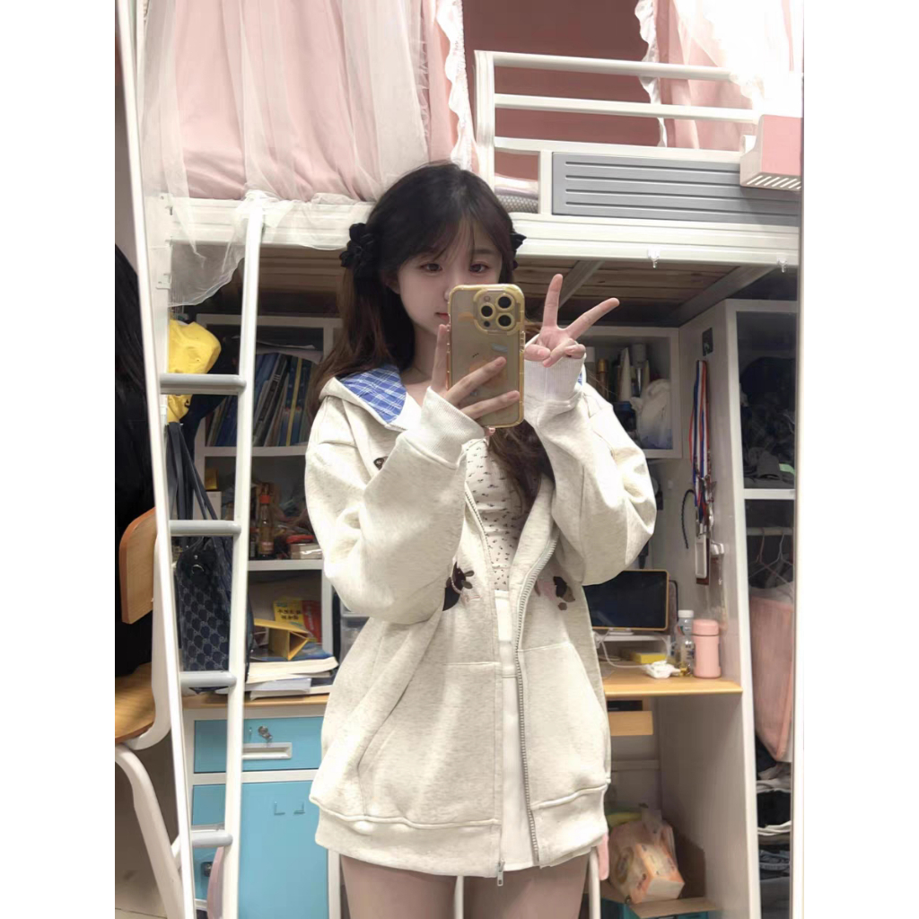 【BANKO】เวอร์ชั่นเกาหลีฤดูใบไม้ร่วงผู้หญิงหลวมปักลายสก๊อตคลุมด้วยผ้าแขนยาว Swe - รูปที่ 7