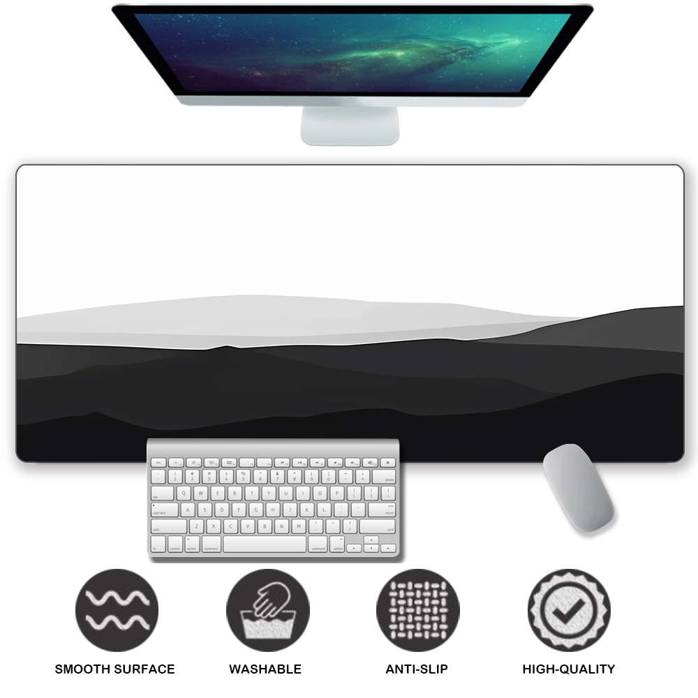 Desert Mousepad Geo สีเทาที่กําหนดเองขนาดใหญ่ Gaming Mousepad เย็บขอบ Deskpad Deskmat