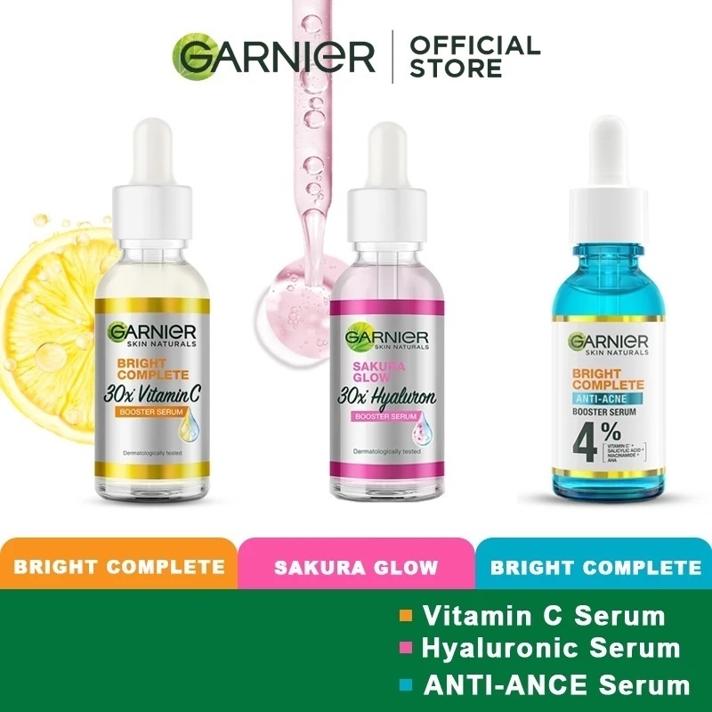 （ แท้ _ พร้อมส่ง )Garnier bright complete vitamin c_sakura glow hyaluronic_anti-acne booster serum เซรั ่ มบํารุงผิวหน ้ า เซรั ่ มบํารุงผิวหน ้ าใส
