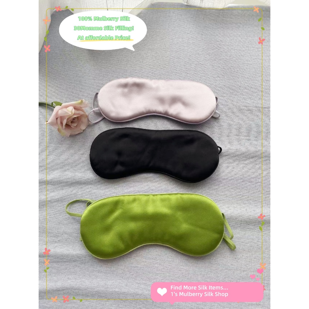100% ผ้าปิดตาไหมหม่อน PUre Silk Eye Mask Sleep Mask 30Momme Silk Filling สําหรับการเดินทาง