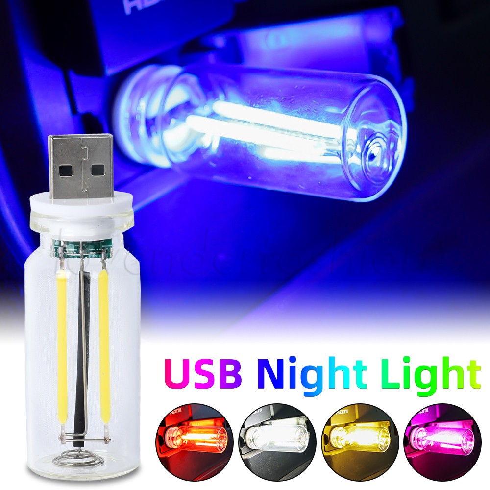 Retro USB Led Filament Night Light Dimming COB โคมไฟแบบพกพาหลอดไฟ 5V Mini Touch ชาร์จตกแต่งสีเหลือง Warm สีแดงเย็นสีชมพูไส้ Treasure Camping Light