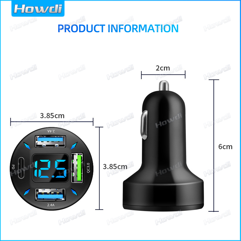 66w 4 พอร์ต USB Car Charger Fast Charging Quick Charge 3.0 PD Type C รถอะแดปเตอร์ชาร์จโทรศัพท์ในรถยนต์ - รูปที่ 4