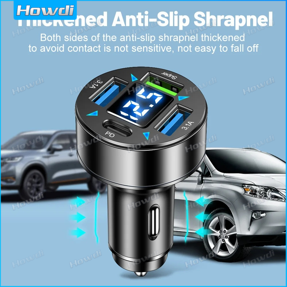 66w 4 พอร์ต USB Car Charger Fast Charging Quick Charge 3.0 PD Type C รถอะแดปเตอร์ชาร์จโทรศัพท์ในรถยนต์ - รูปที่ 6