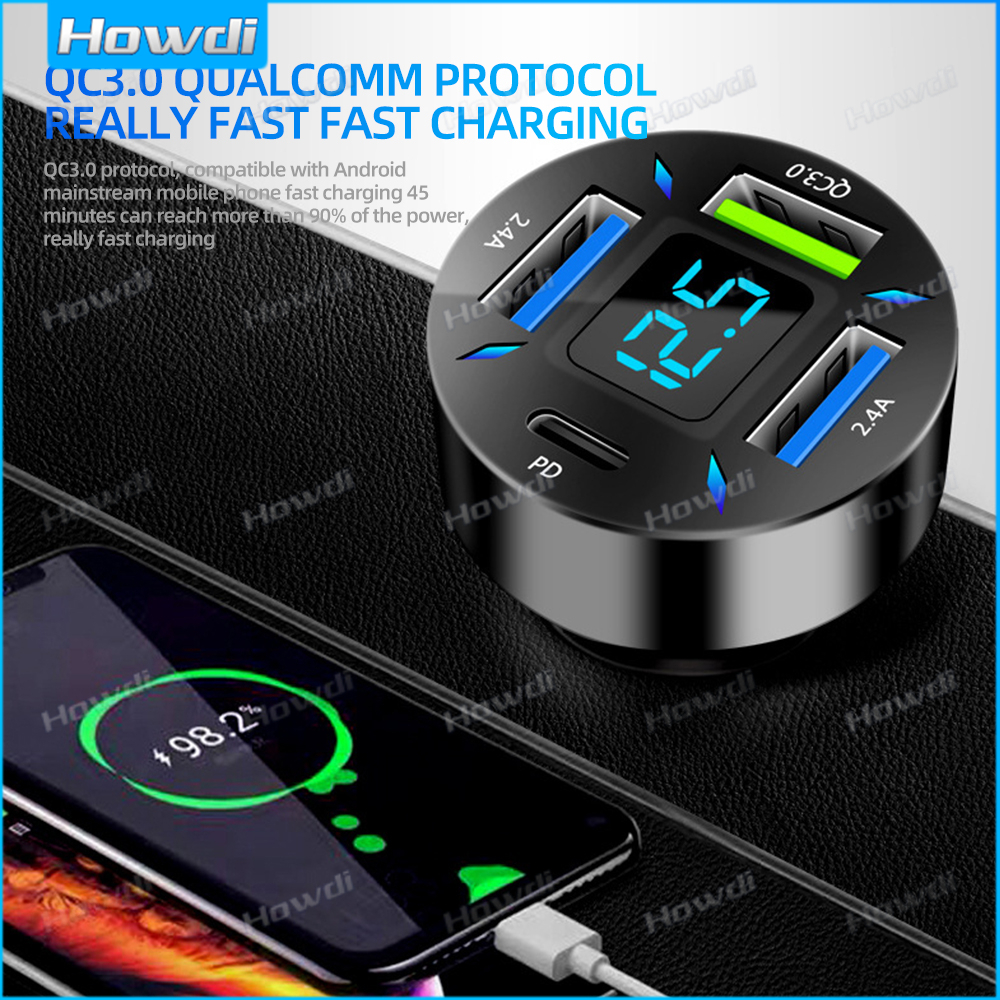 66w 4 พอร์ต USB Car Charger Fast Charging Quick Charge 3.0 PD Type C รถอะแดปเตอร์ชาร์จโทรศัพท์ในรถยนต์ - รูปที่ 3