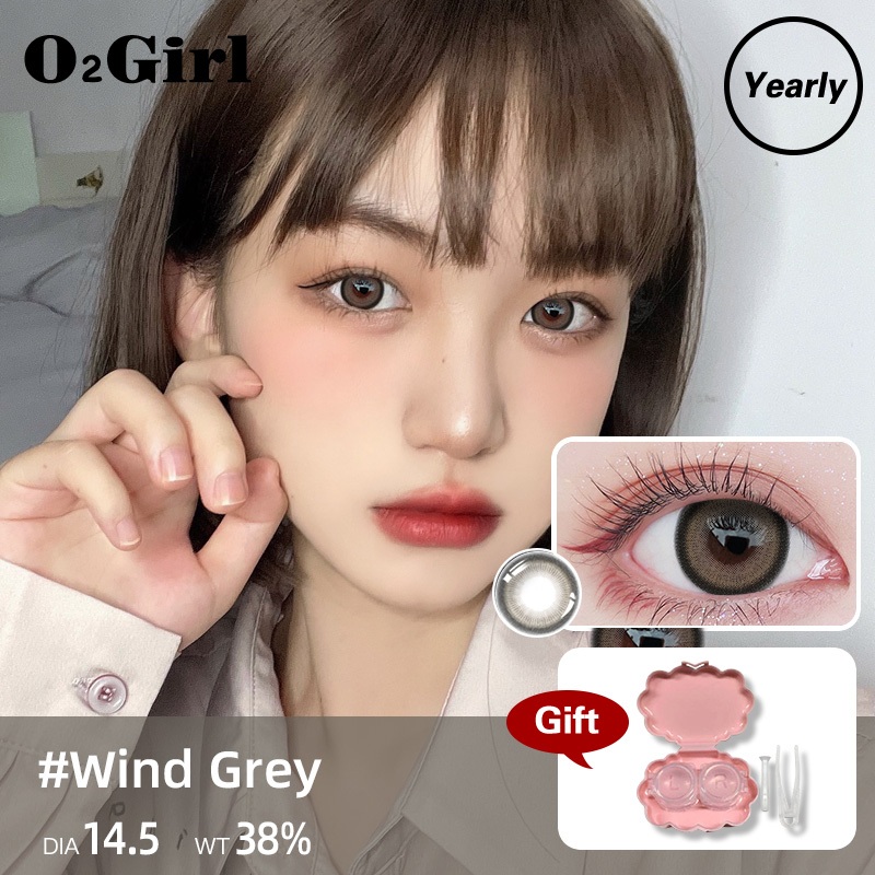 O2girl คอนแทคเลนส์ (COD) 2 ชิ้น Power(0~-8.00) สีเทา คอนแทคเลนส์สี เลนส์ตานุ่มธรรมชาติ ใช้งานรายปี 1