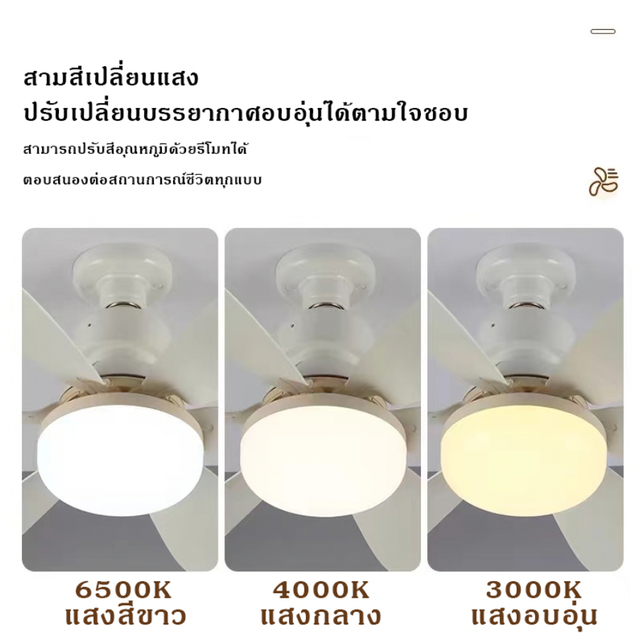 ZHICHUAN พัดลมติดเพดาน 3in1 พร้อมฐานแปลงไฟ E27 พร้อมรีโมตคอนโทรล สําหรับห้องนอน ห้องนั่งเล่น Ac86-265v - รูปที่ 2