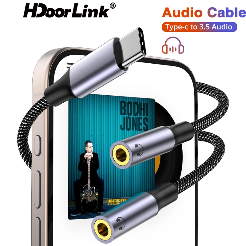 Hdoorlink ประเภท C ถึง Dual 3.5 มม.แจ็ค AUX USB C ชาย 3.5 หญิงแชร์เพลงเสียง 2 หูฟังอะแดปเตอร์ Splitter Y Extender สําหรับแท็บเล็ตโทรศัพท์