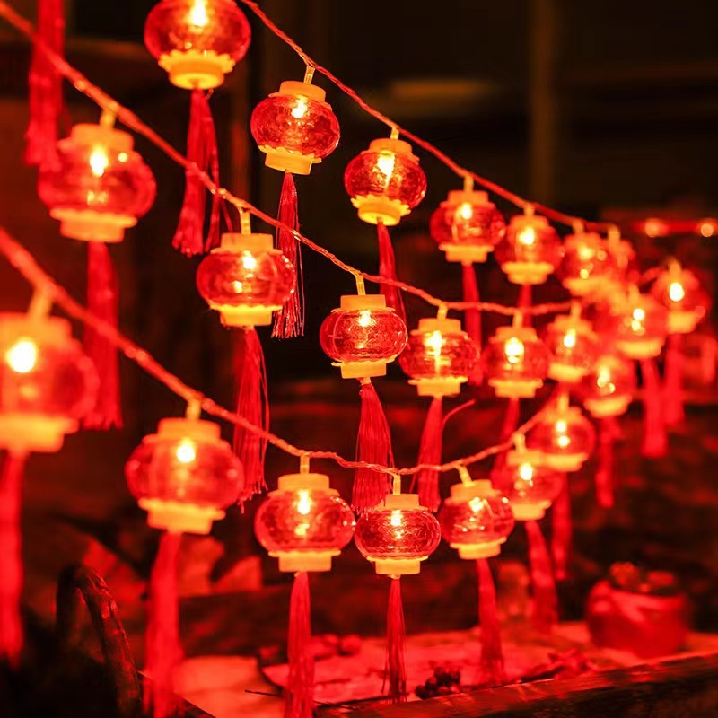 ไฟสตริงโคมไฟสีแดง LED, ไฟสตริงนางฟ้าสไตล์จีนไฟสตริงที่ดําเนินการแบตเตอรี่สําหรับตกแต่งคริสต์มาสปีใหม่