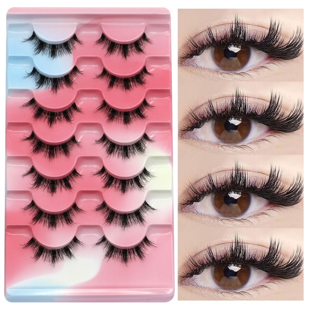 Groinneya 7 คู่มังงะ Lashes ธรรมชาติดูอะนิเมะขนตา 3D ปริมาณขนตาปลอม ขนตาปลอมปีศาจน้อย