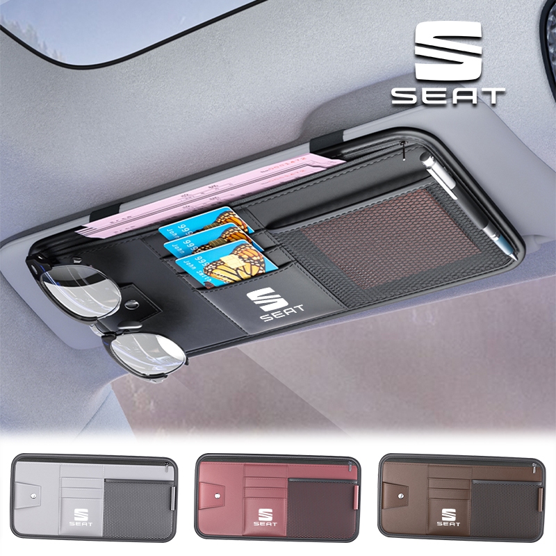 1/2pcs Napa หนังรถ Sunvisor โลโก้แว่นตา Multi-ช่องกระเป๋าสําหรับที่นั่ง Leon Cupra Ibiza Altea Exeo 