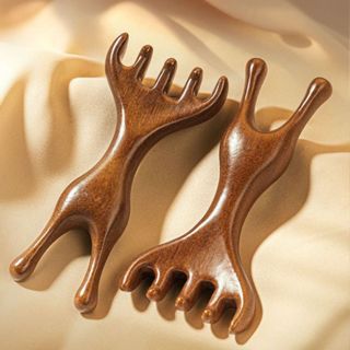 [ไม้จันทน์] 2-IN-1หนังศีรษะผมจมูกนวดตาหวีขูดปลายคู่ขุดขุดฝัง…