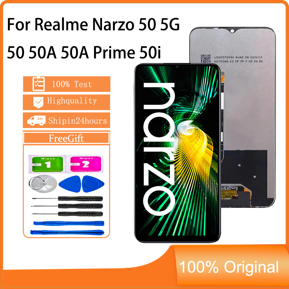 สําหรับจอแสดงผล Realme Narzo 50 5G 50 50A 50A Prime 50i Prime 50i เปลี่ยนหน้าจอสัมผัส LCD