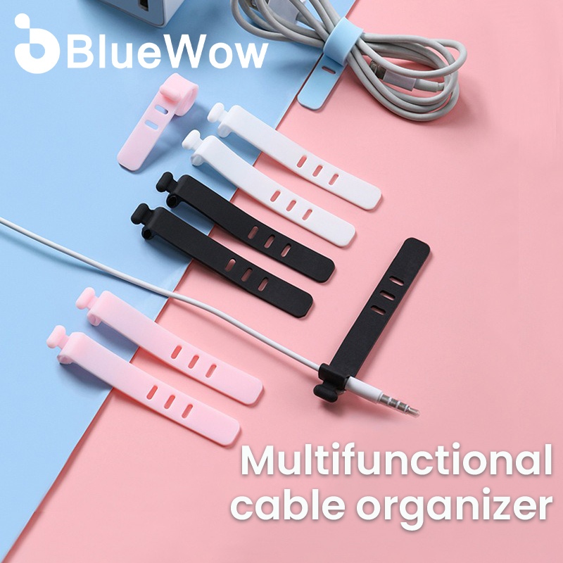 Bluewow Data Cable Tie, สายรัดสายไฟ, ซิลิโคนหูฟังและสายชาร์จ, ที่ม้วนเก็บสายชาร์จแบบใช้ซ้ําได้