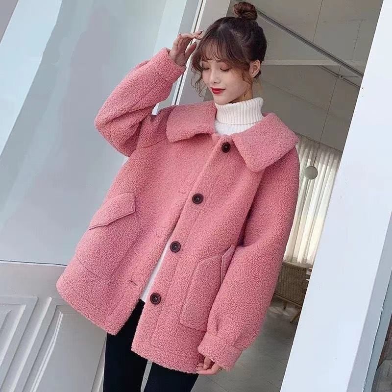 ผู้หญิงฤดูหนาว หมวก โวลต์ คอออกสวมใส่ขนสัตว์หลวมแขนยาวโปโลคอปก โวลต์ คอเสื้อกันหนาวปุ่มคาร์ดิแกนคาร์ดิแกนทนกว่า #8394