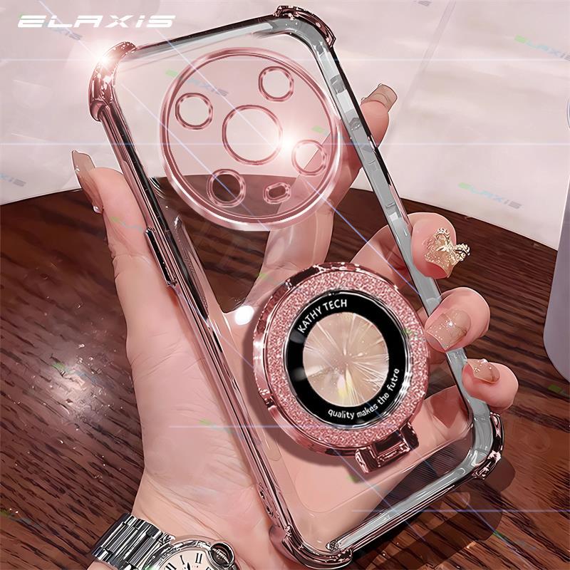 Elaxis หรูหราโปร่งใสสําหรับ Realme 13 + 5G เคสโทรศัพท์สี่มุมป้องกัน Shockproof ชาร์จไร้สายแหวน StandSoft HD ปกหลัง ES024