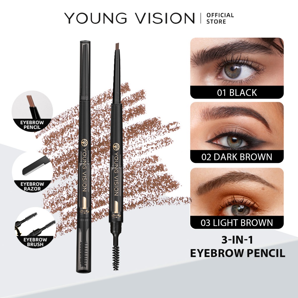 YOUNG VISION ดินสอคิ้วแบบสองหัว มีแปรงรอง มีลำตัวอ่อนแบบมีลักษณะหมอกบาง สามารถต้านน้ำและไม่เบลอ
