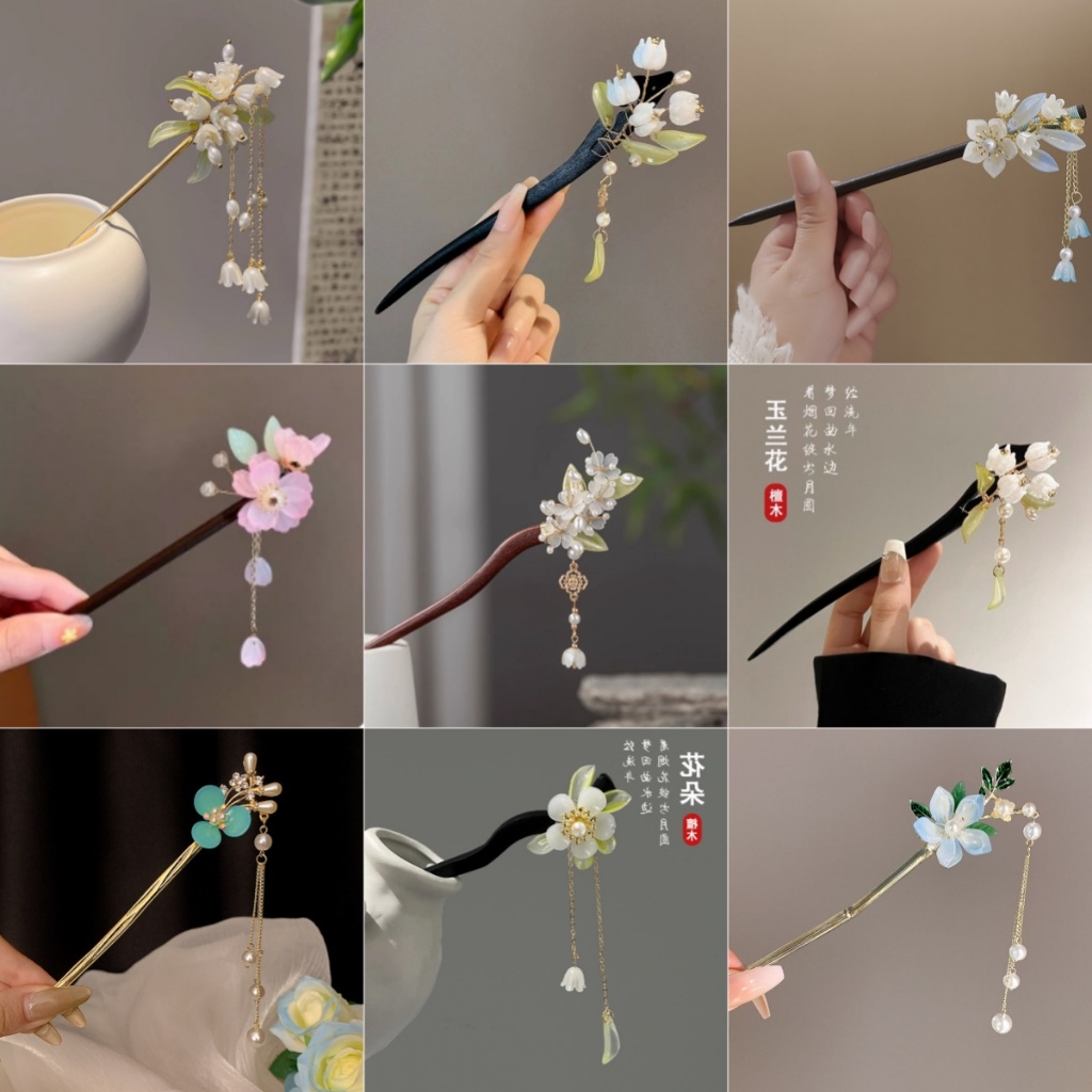 P กิ๊บติดผมหรูหราธรรมดาสไตล์โบราณ Simple Coiled Hair Headdress กิ๊บไม้ High-End F