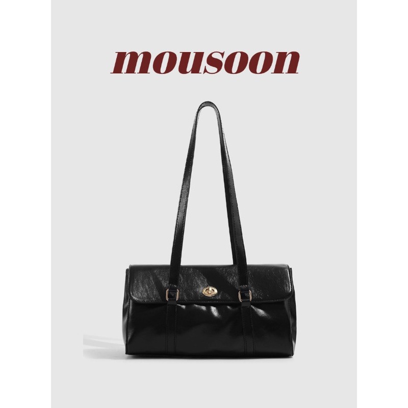 Mousoon High-Grade Oil Wax Leather Underarm Pillow Bag Womens New Retro Commuters All-Matching Shoulder Baguette Bag
