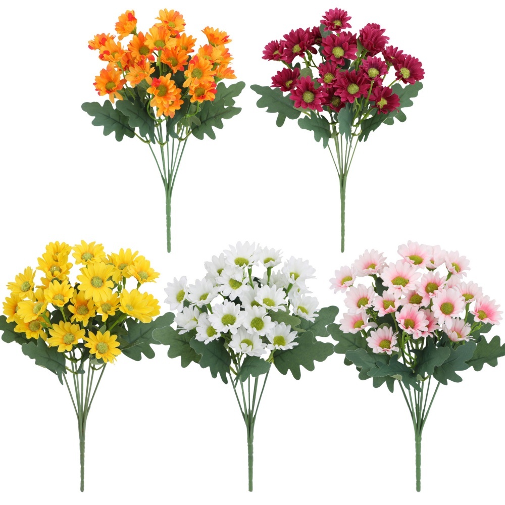 Daisy ดอกไม้ประดิษฐ์ Chrysanthemum Bouquet เครื่องประดับจําลองพืชสําหรับโรงแรม Party Decor Room Wall ตกแต่ง