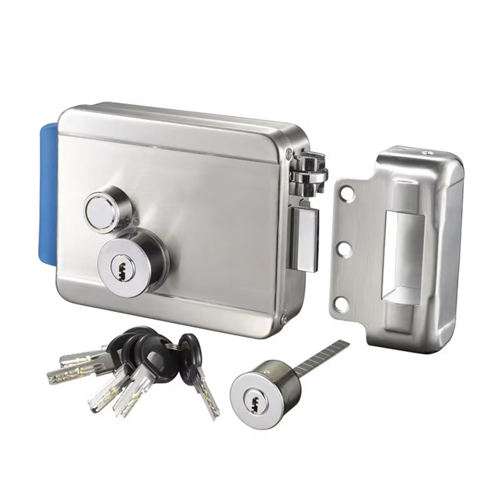 สแตนเลส DC12V ไฟฟ้าล็อคขอบพร้อมปุ่มสําหรับ Home Video Intercom Access Control ระบบประตูไฟฟ้าประตูล็อค