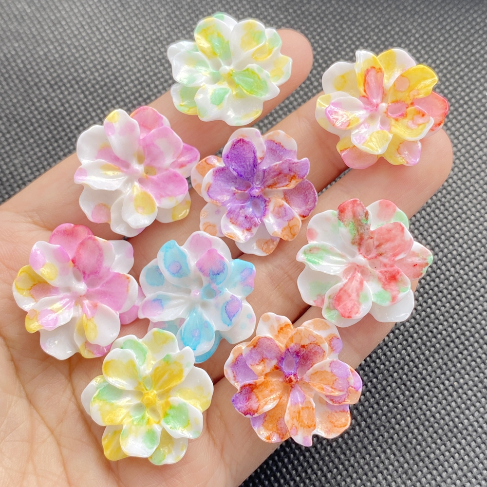 10 ชิ้นผสม 23 มม.เรซิ่นที่มีสีสัน Double Layered Daffodils Embellishments - Flatback ดอกไม้ Rhinestone ตกแต่งสําหรับ Scrapbooking, เครื่องประดับทํา, DIY หัตถกรรม