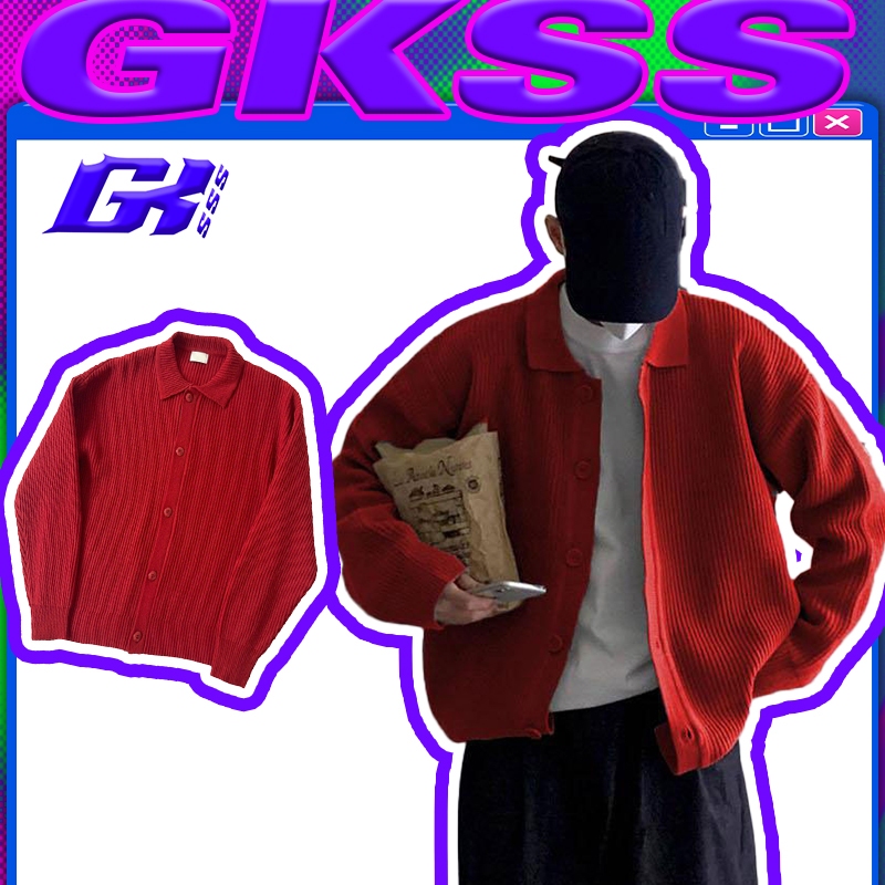 GKSSS  Sweater เสื้อโค้ทคาร์ดิแกนเรียบง่ายสไตล์เกาหลีสําหรับผู้ชาย