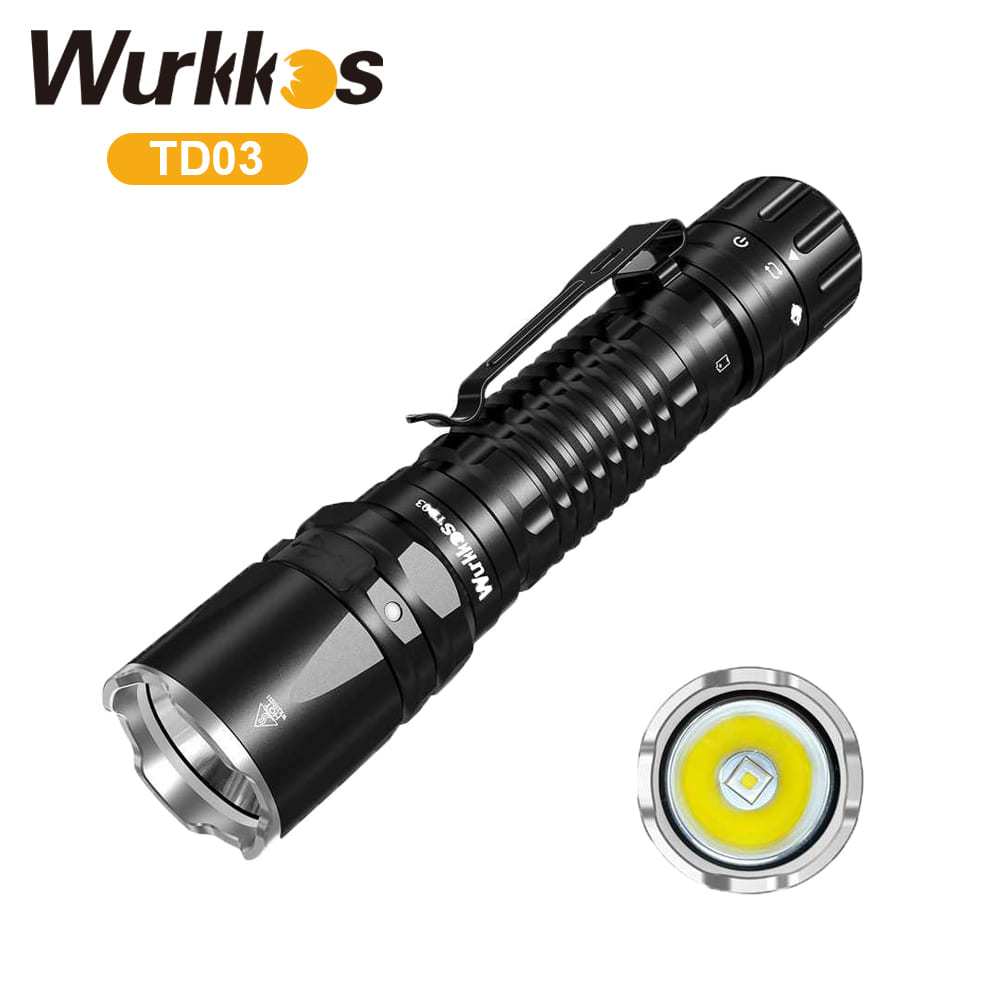 Wurkkos TD03 18650 ชาร์จไฟฉายยุทธวิธี SFT40 USB-C 1800Lm Rotary สวิทช์ไฟฉายโยน 335M IP68 EDC