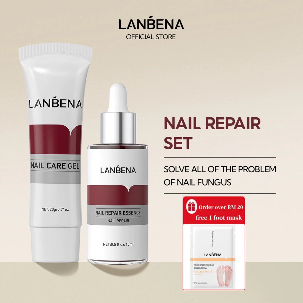 Lanbena เซรั่มซ่อมแซมเล็บ & ชุดเจลดูแลเล็บ การดูแลเท้า 2 ชิ้น