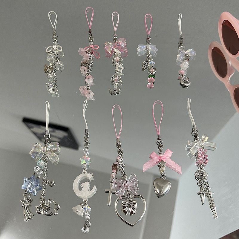 เพิ่ม Goth Y2K โทรศัพท์ Charm Bow Heart Star พวงกุญแจจี้ Kawaii Key Chain กระเป๋าโทรศัพท์น่ารักอุปกรณ์เสริมสําหรับสาวผู้หญิงเครื่องประดับ AB
