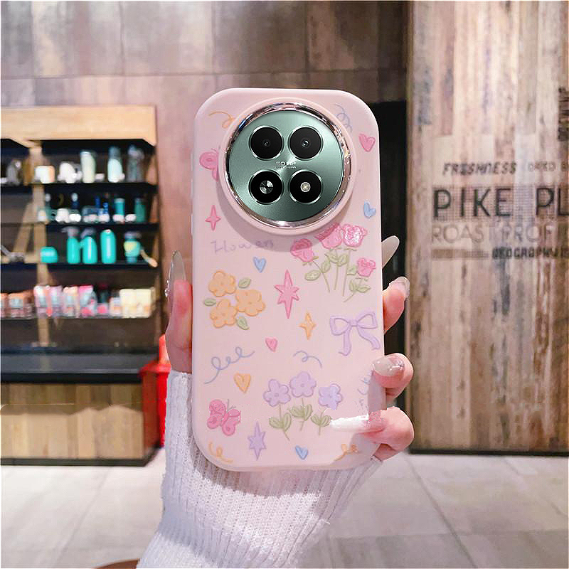 เคส Realme 13 12 11 Pro Plus 5G เคส Realme 13 12X 12 5G 11 12 13 Pro 5G ดอกไม้ผีเสื้อน่ารักนุ่มซิลิโคนเคลือบเคสกันกระแทกกรอบเลนส์ชุบเงินสไตล์ ins ป้องกันลายนิ้วมือเคลือบฝาครอบโทรศัพท์