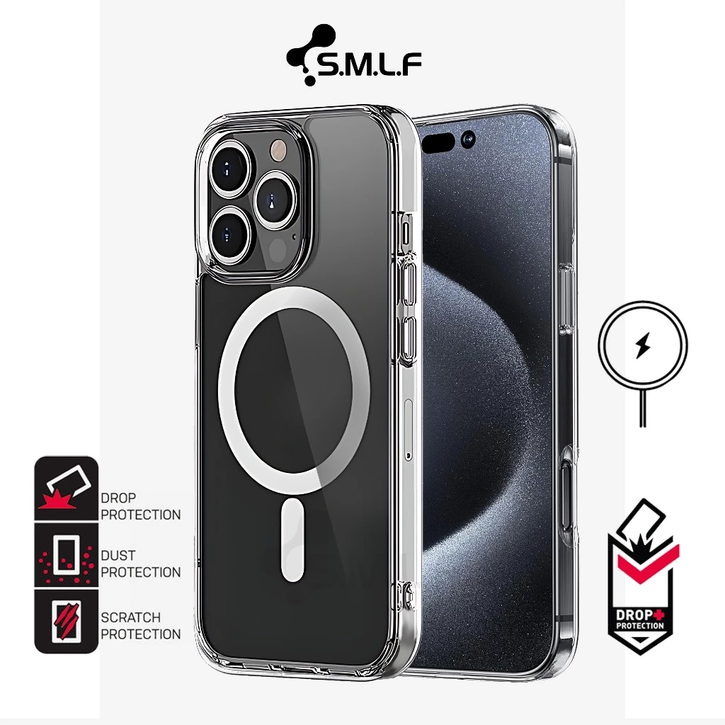 SMLF เคสไอโฟน เคสแม่เหล็ก Clear Magnetic Case For iPhone 16 Pro Max 15 14 13 12 Pro Max 15 14 Plus Soft TPU+Hard PC Anti-Yellowing กันกระแทก บาง เคส Shockproof Slim Phone Cover