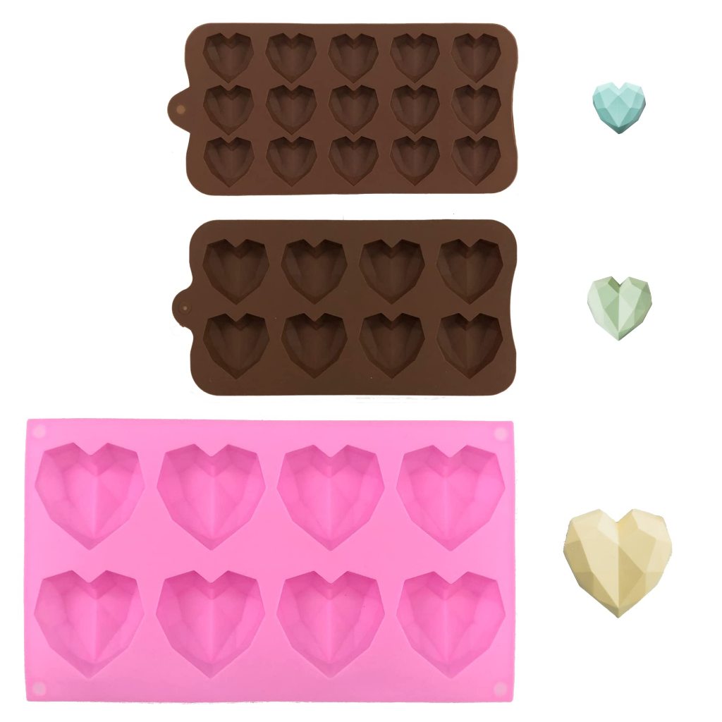 3 ชิ้นเรขาคณิตหัวใจแม่พิมพ์ซิลิโคนหัวใจแม่พิมพ์ซิลิโคนรูปร่าง Mini Heart แม่พิมพ์ซิลิโคนหัวใจ Ice Cube ถาดหัวใจช็อกโกแลตแม่พิมพ์ซิลิโคนเรขาคณิตหัวใจแม่พิมพ์น้ําแข็งแม่พิมพ์สนุก Shap