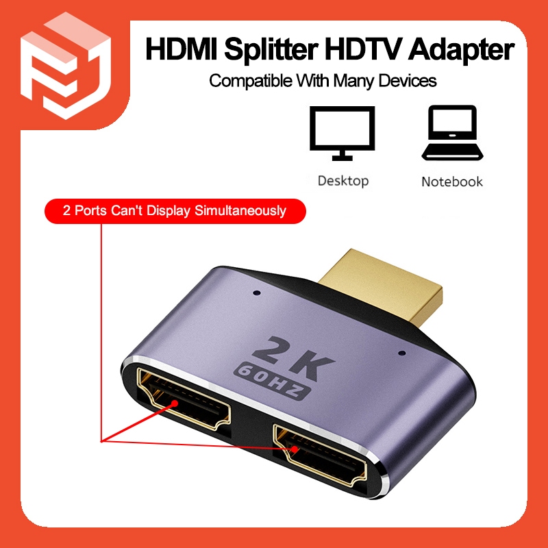 อะแดปเตอร์ HDMI Splitter HDTV พร้อมอะแดปเตอร์ LED ตัวบ่งชี้การส่งสัญญาณวิดีโอความละเอียดสูง 2K พอร์ต HDTV