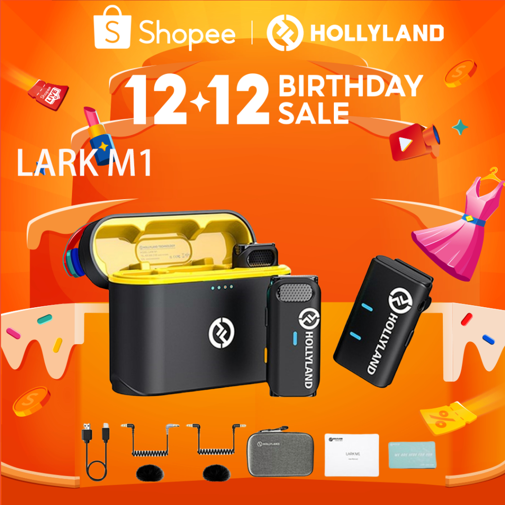 Hollyland Lark M1 ไมโครโฟนไร้สาย ชนิดติดบนเสื้อ มาพร้อมกับเคสชาร์จและระบบ dual-channel ใช้งานได้ไกล200เมตร, 8ชั่วโมง, ไมโครโฟนติดเสื้อสำหรับ iPhone iPad กล้องประเภทDSLR การบันทึกวิดิโอบนYouTube แพร่ภาพสดบนอินเทอร์เน็ต พอร์ดแคส สัมภาษณ์ ถ่ายทำVlog