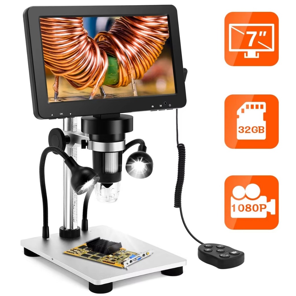 Tomlov DM9 7 นิ้ว 1080p Lcd กล้องจุลทรรศน์ดิจิตอลพร้อมรีโมทแบบมีสาย 1200x ขยายกล้องจุลทรรศน์แบบใช้มื