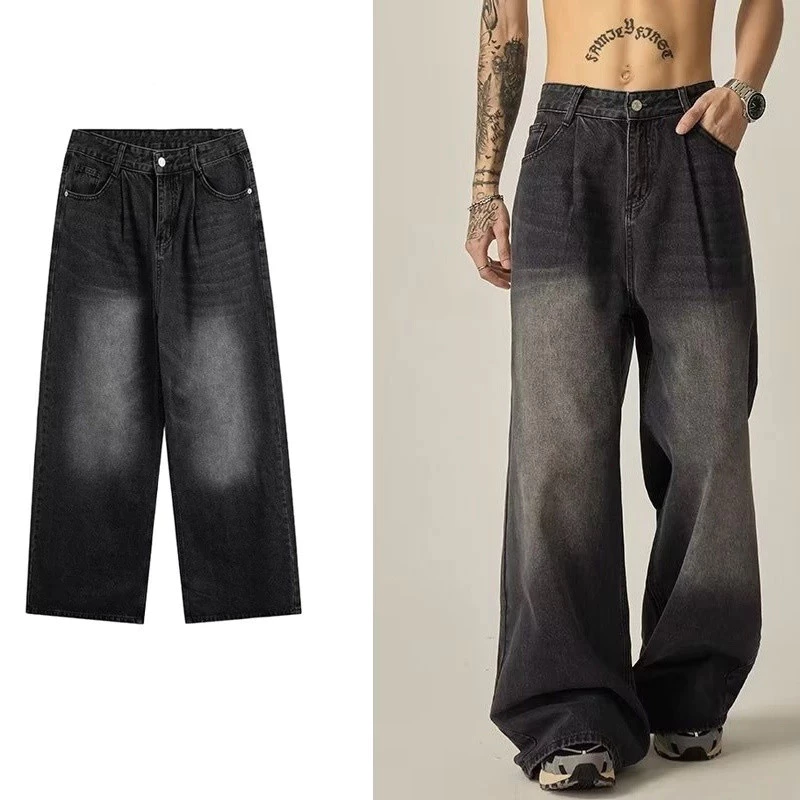 กางเกงยีนส์ผู้ชาย baggy jeans ขากระบอก ย้อนยุค สไตล์อเมริกัน