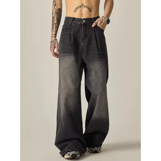 กางเกงยีนส์ผู้ชาย baggy jeans ขากระบอก ย้อนยุค สไตล์อเมริกัน