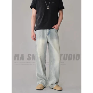 กางเกงยีนส์ผู้ชาย baggy jeans ขากระบอก ย้อนยุค สไตล์อเมริกัน