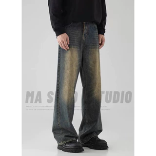 กางเกงยีนส์ผู้ชาย baggy jeans ขากระบอก ย้อนยุค สไตล์อเมริกัน