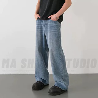 กางเกงยีนส์ผู้ชาย baggy jeans ขากระบอก ย้อนยุค สไตล์อเมริกัน