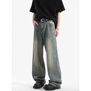 กางเกงยีนส์ผู้ชาย baggy jeans ขากระบอก ย้อนยุค สไตล์อเมริกัน