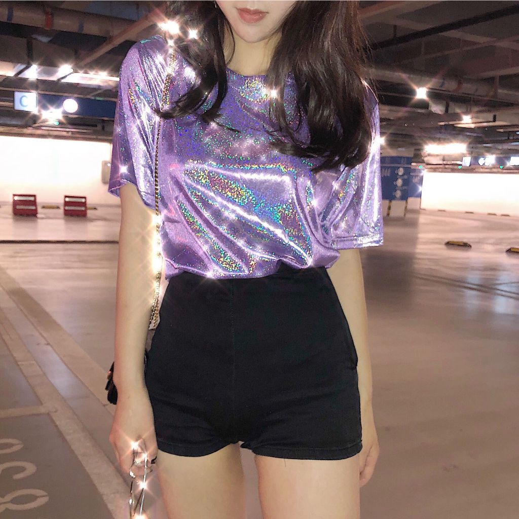 ใหม่ เสื้อยืดลําลอง แขนสั้น ผ้าไหม ทรงหลวม สไตล์เรโทร เซ็กซี่ สําหรับสตรี เหมาะกับฤดูร้อน